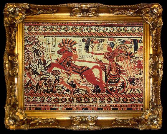 framed  unknow artist Agypten Tutanchamun in its Streiwagen in the attack on African, ta009-2
